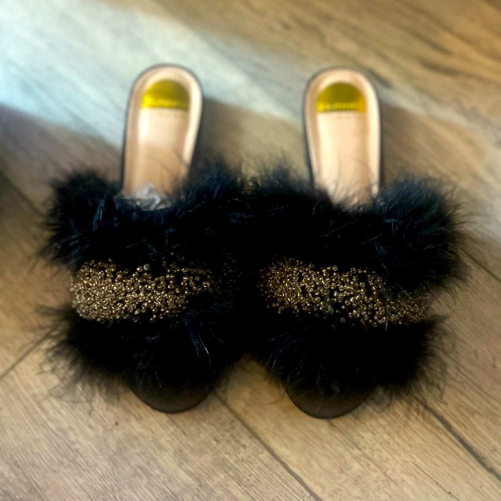 Eloquii Black Feather Open-Toe House Slide